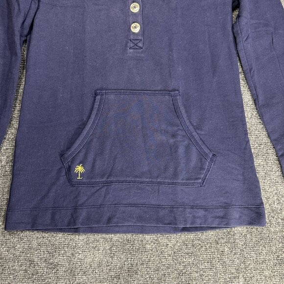 Lilly PUlitzer Top Womens XS Blue Knit Henley Buttons Logo Kangaroo Pocket Shirt - Picture 2 of 8